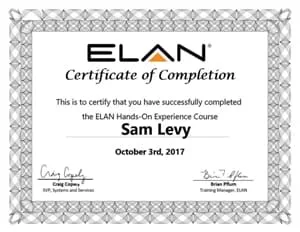 Sam Levy ELAN Certification 300 Elan certification Sam Levy, Owner Onboard IT Tech, Los Angeles