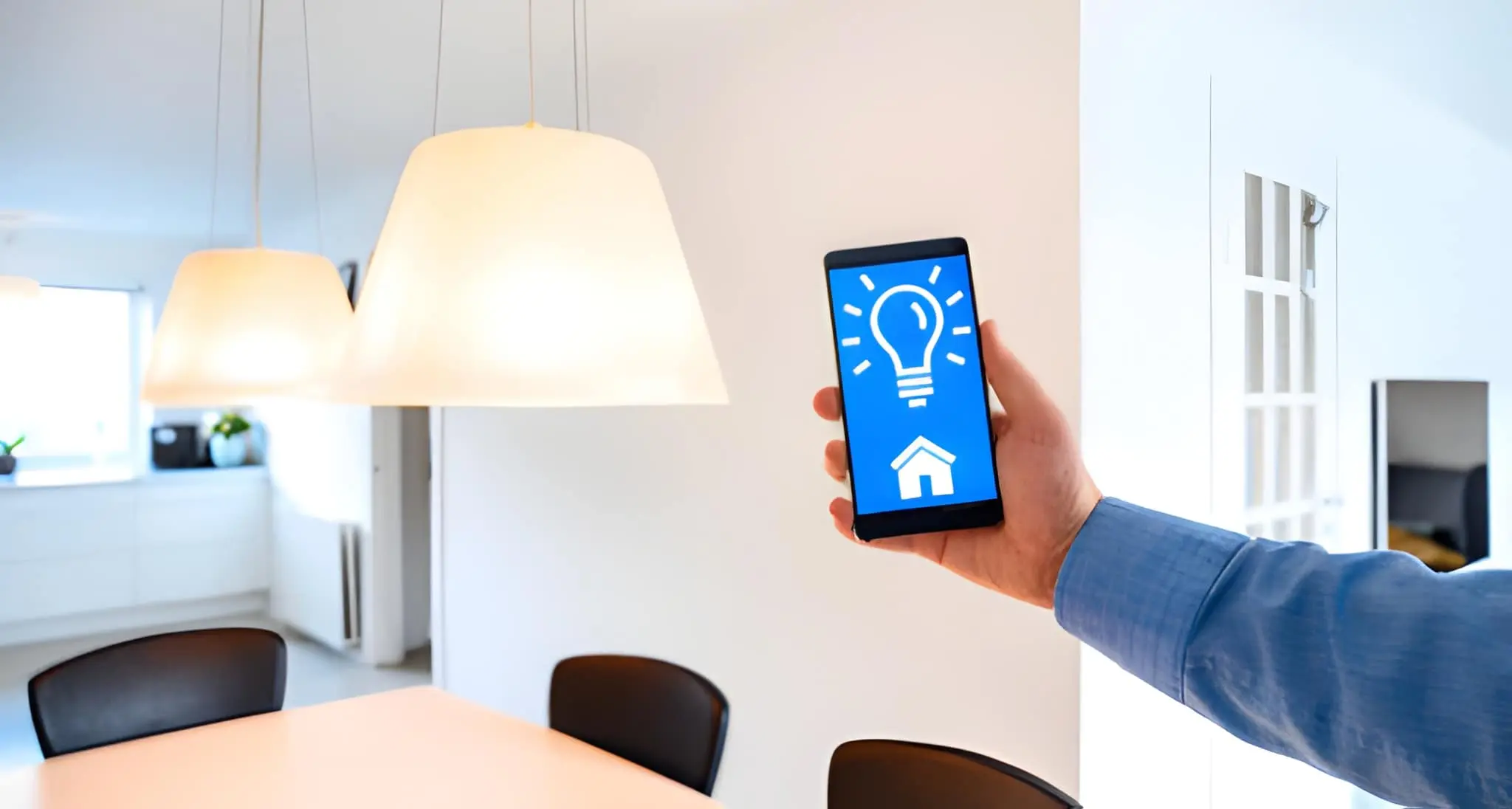 Smart Lighting System installed in a modern living room, highlighting energy efficiency and automated control