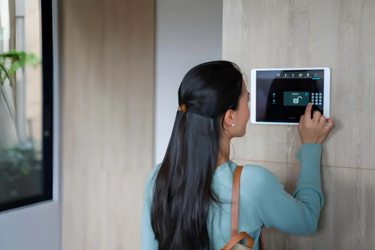 User managing Smart Home Security Systems through a mobile application interface